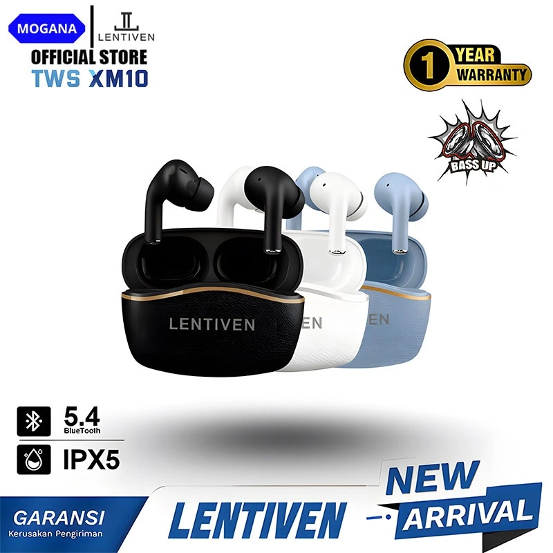 MOGANA LENTIVEN Earbuds TWS Wireless Earphone Headset Bluetooth 5.4 Hi-Res Audio IPX5 Garansi 1 Tahun XM10