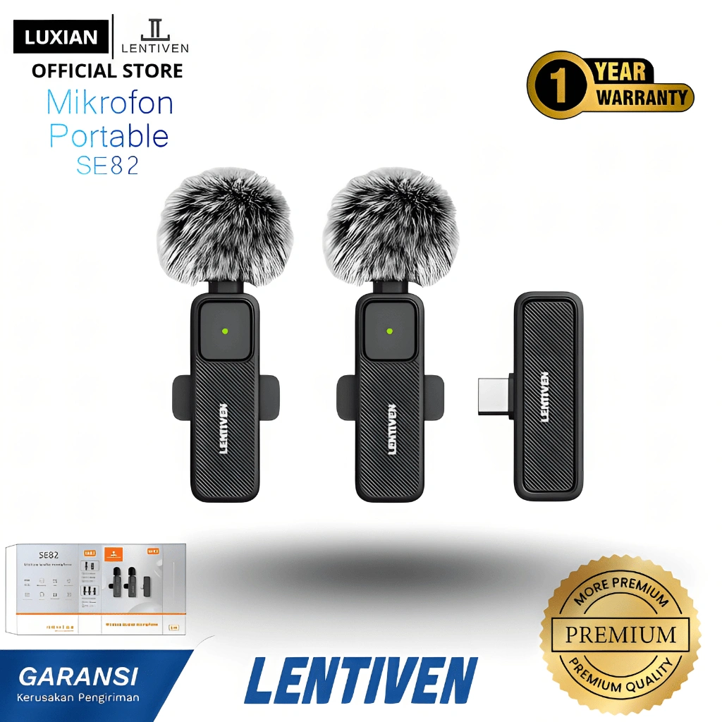 LUXIAN LENTIVEN Wireless Microphone Mic Wireless Clip On Microphone Mikrofon Lavalier HP Plug & Play Garansi 1 Tahun SE82