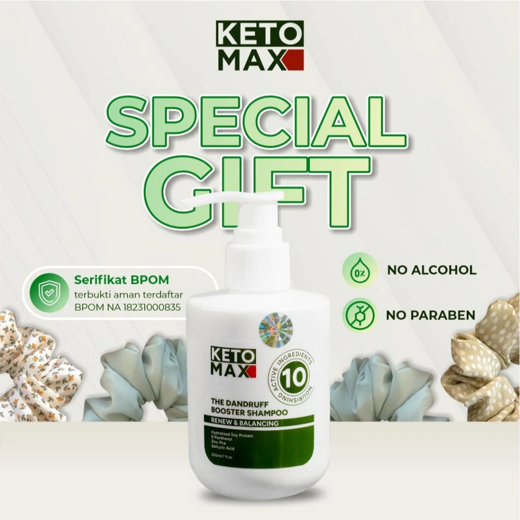 KETOMAX Shampoo 200ml + SCRUNCHIE | Solusi Ketombe Parah & Rontok | Anti Dandruff Series BPOM