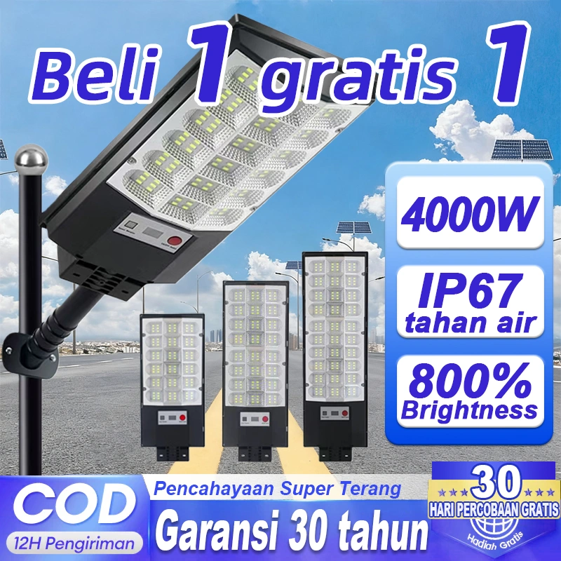 [Garansi 30 tahun] lampu jalan tenaga surya outdoor otomatis nyala jalan LED 4000W Lampu luar ruangan tenaga surya anti air ip67 papan solar panel beli 1 grati 1 Dapat Mengisi Daya Bahkan saat Cuaca Mendung smart sensor gratis listrik sepanjang tahun