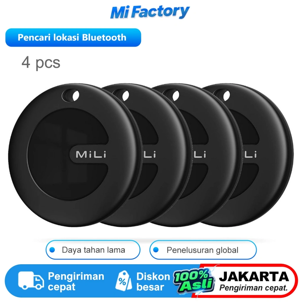 MiLi MiTag Go GPS Bluetooth Tracker (4 pcs) - Pelacak Smart Tag Anti Lost, Pencari Kunci, Dompet & Pelacak Hewan, Kompatibel dengan Google Find My Device untuk Android