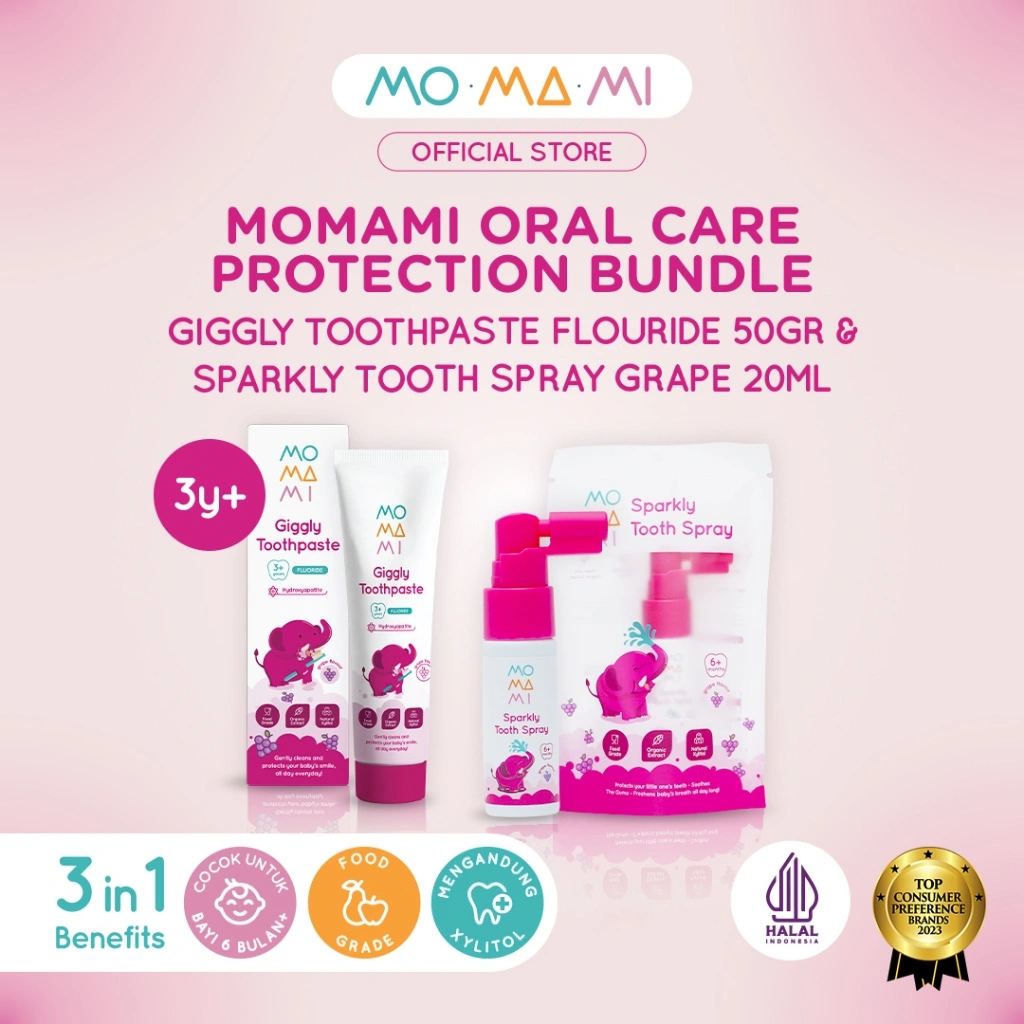 Momami Bundle Oral Care Toothpaste & Toothspray 20ml - Paket Perawatan Gigi Anak (Odol & Semprotan)