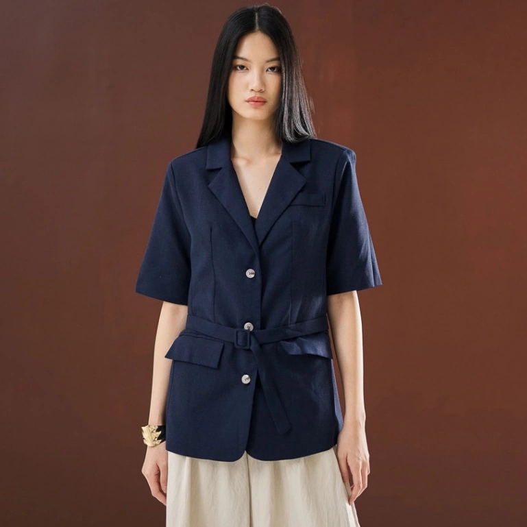 This Is April Baju Atasan Wanita Terbaru Lengan Pendek Outer Office Look Timeless Yeri Blazer Navy 60017500
