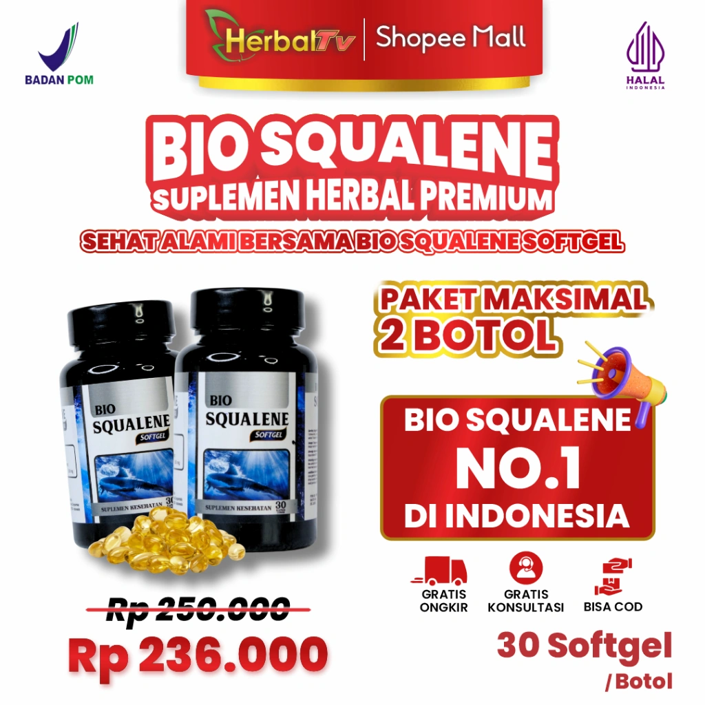 Squalene OIL Omega 3 Vitamin A D Original Suplemen Herbal Premium Minyak Hati Ikan Hiu Bio Squalene
