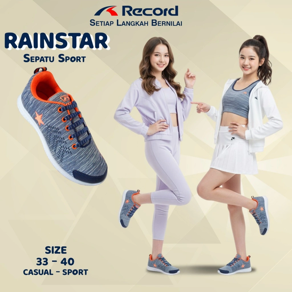 [RECORD SHOES] RAINSTAR I Sneakers Olahraga Perempuan Sepatu Senam Gym Outbond Casual POUNDFIT 33-40