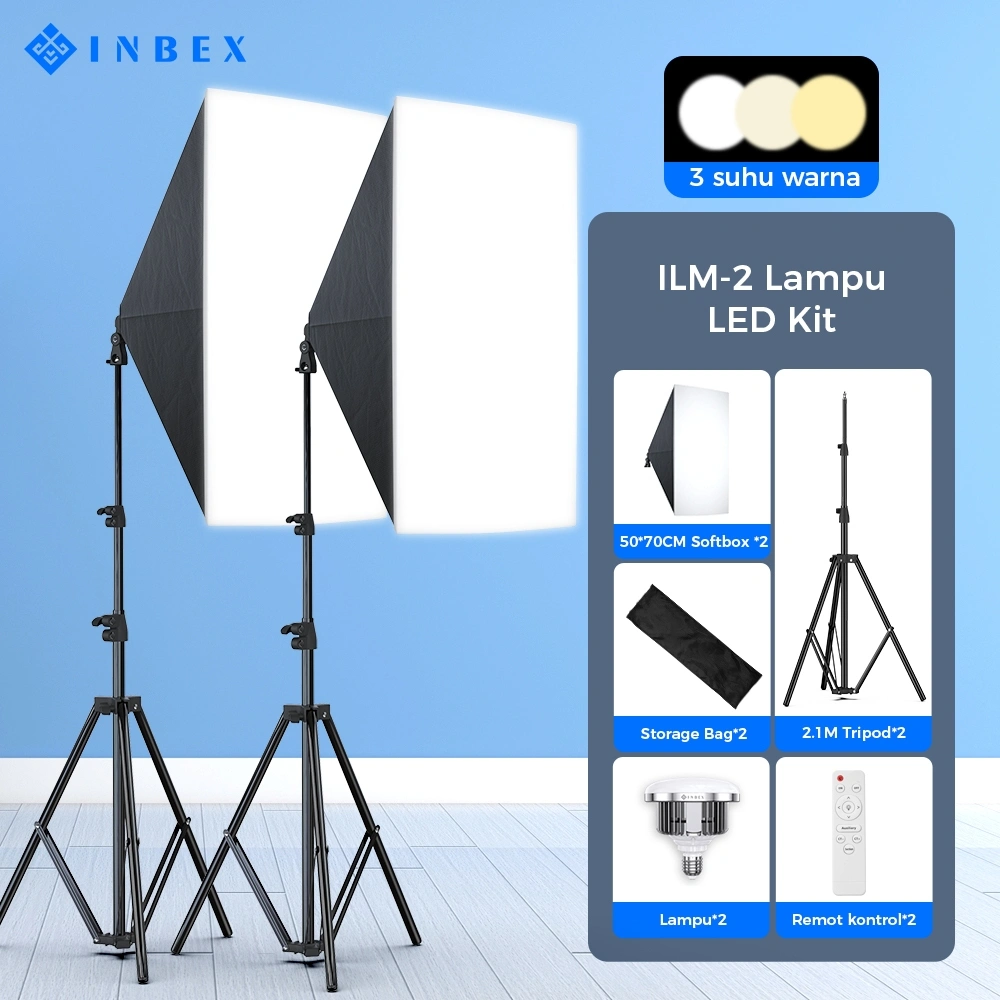 INBEX  3 Warna Softbox Lighting  Kit Lampu Studio Photography with Remote 3000K 5000k untuk Live Streaming Studio Lampu Video