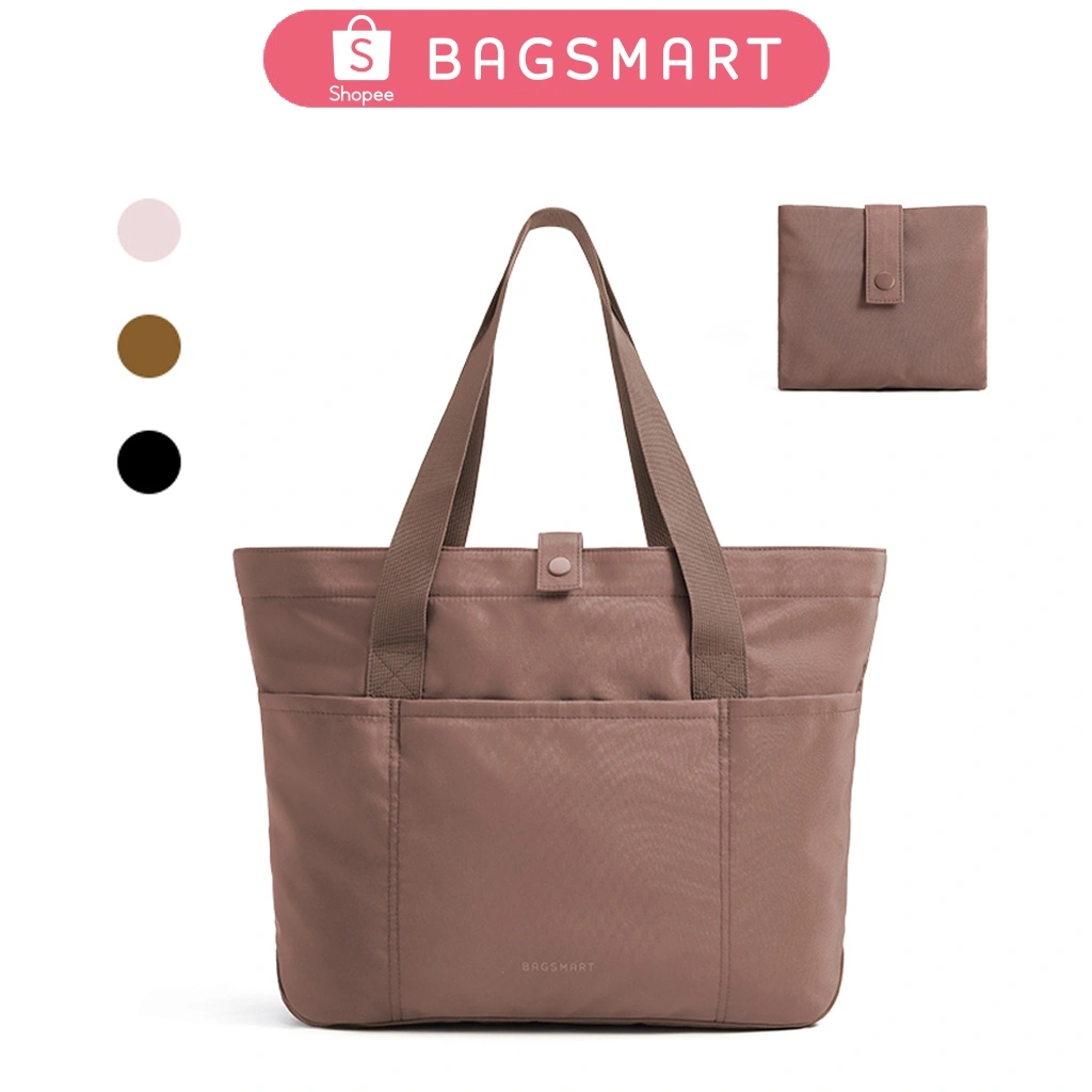 BAGSMART Tas Wanita Foldable Tote Bag with Zipper Large Shoulder Bag Handbag for Work & Travel