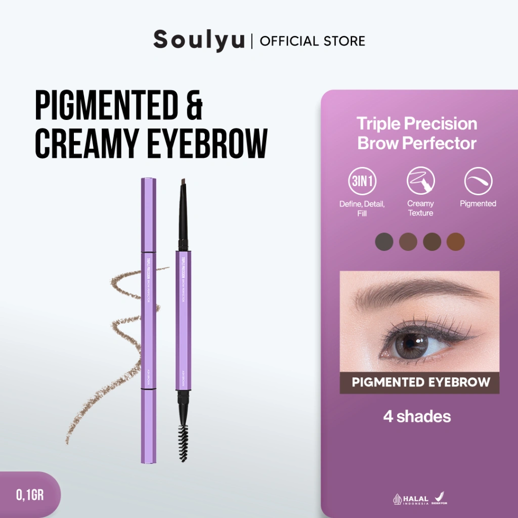 SOULYU Triple Precision Brow Perfector - Pensil Alis Creamy Pigmented Ujung Presisi Water Proof Tahan Lama 12 Jam