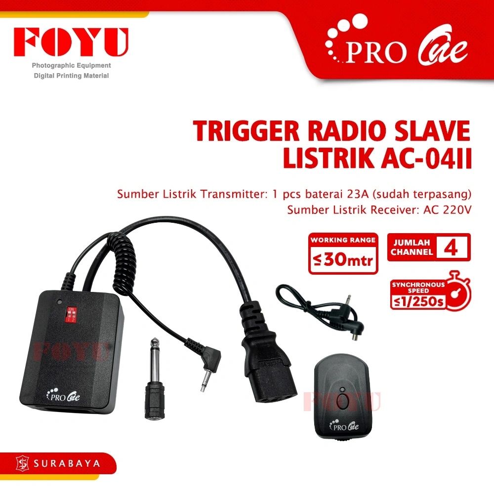 Pro One Trigger Triger Radio Slave Listrik AC-04II 4 Channel 1 Set Transmitter Receiver Untuk Lampu Studio Flash