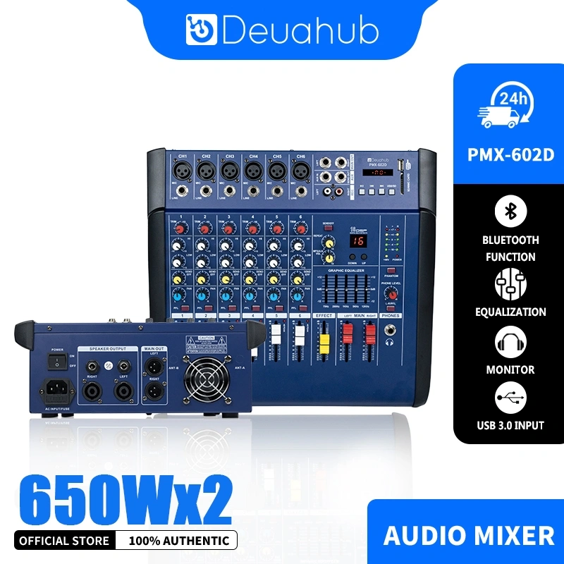 Deuahub PMX602D power Mixer Amplifier With Equalizer 6-Channel Built-In EQ/Recording Suport Bluetooth USB