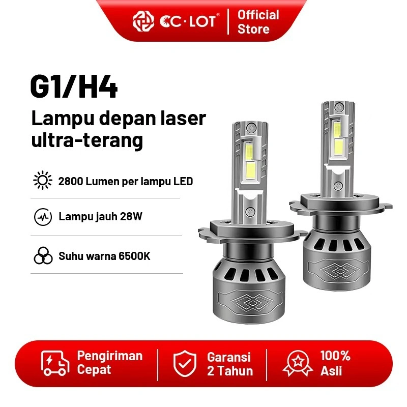 CCLOT G1 Lampu Utama LED Mobil H4 Kipas Senyap, Sumber Cahaya Paduan Aluminium Aeropasi, 28W 2800 Lumen dengan Kipas Senyap