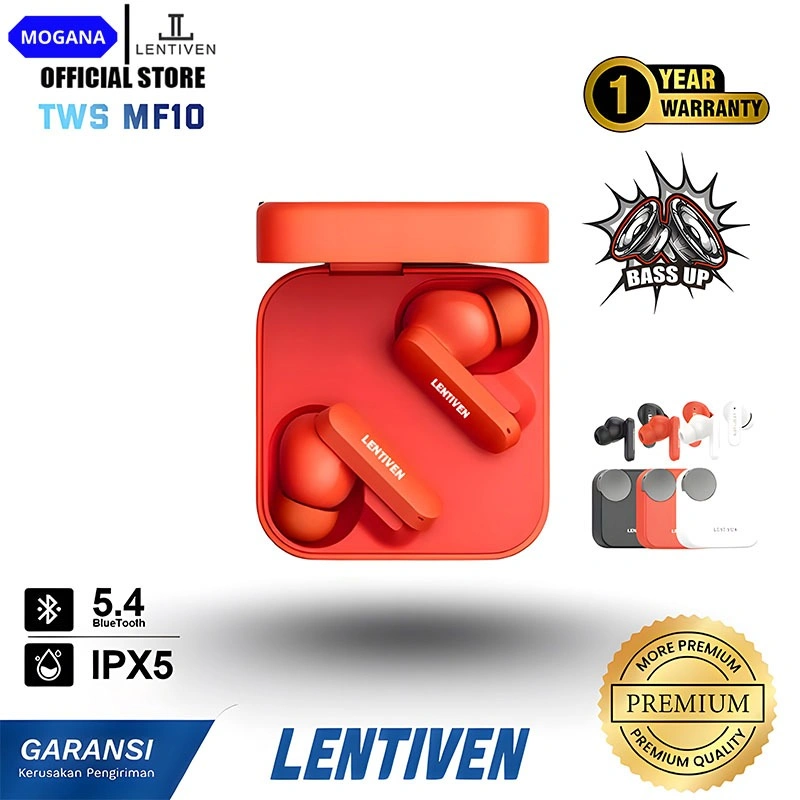 MOGANA LENTIVEN Earbuds TWS Wireless Earphone Bluetooth HEADSET 5.4 Hi-Res Audio IPX5 Garansi 1 Tahun MF10