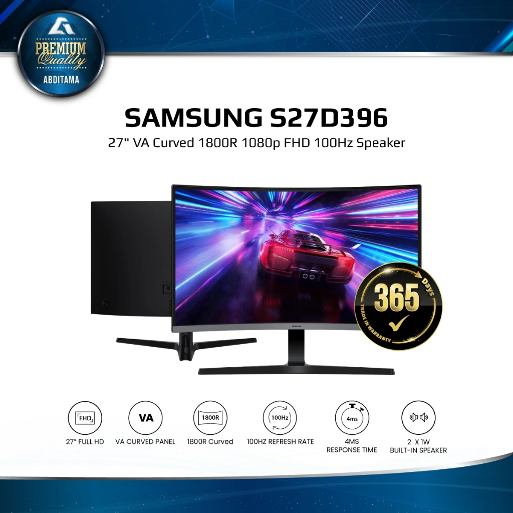Monitor LED Samsung S39GD LS27D396GAEXXD S27D396 27" VA Curved 1800R 1080p FHD 100Hz VGA HDMI Audio-Out Speaker Vesa 75x75mm Eye Saver Mode Flicker Free Windows11 Certification Off Timer Plus