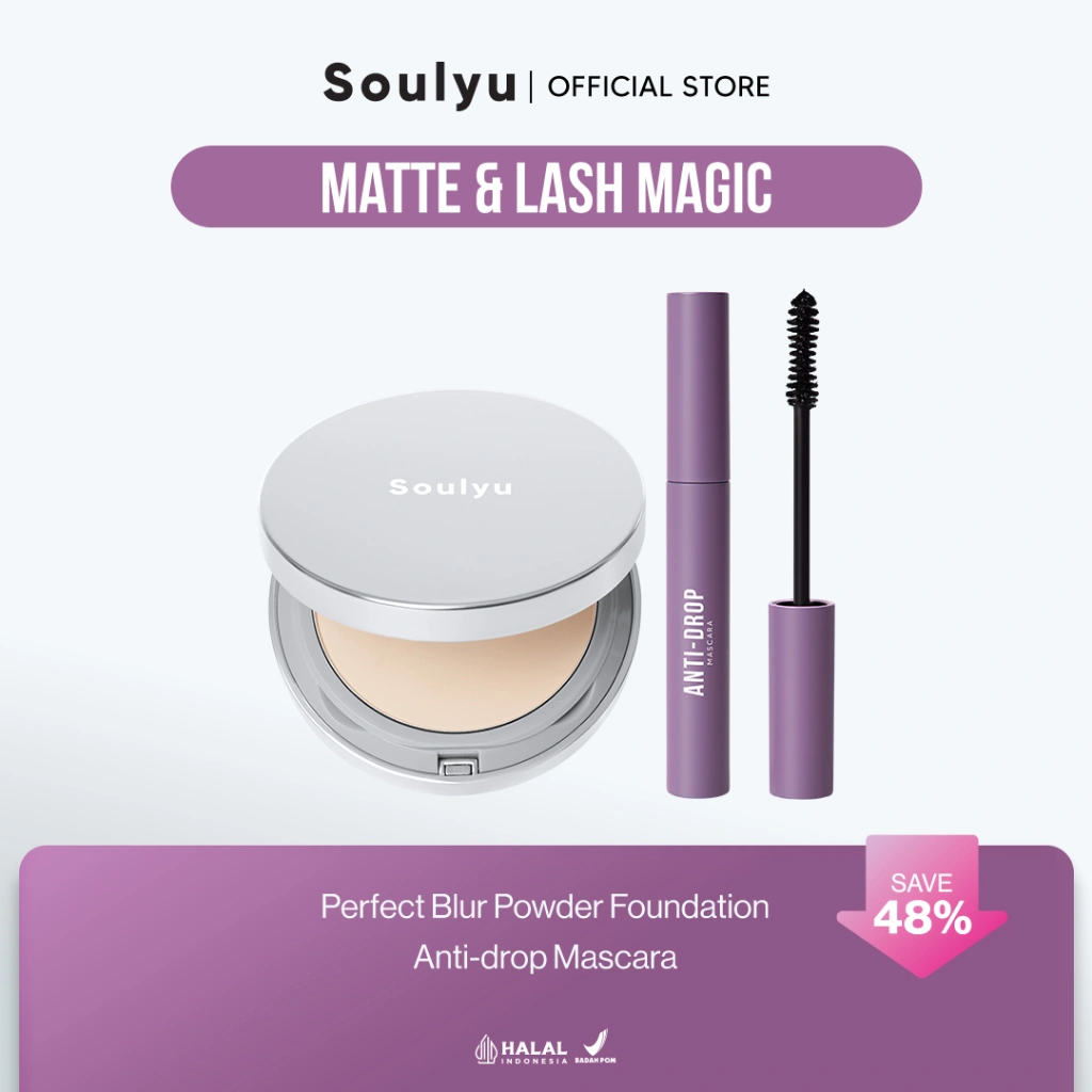 SOULYU Matte & Lash Magic -Perfect Blur Powder Foundation + Anti-Drop Mascara