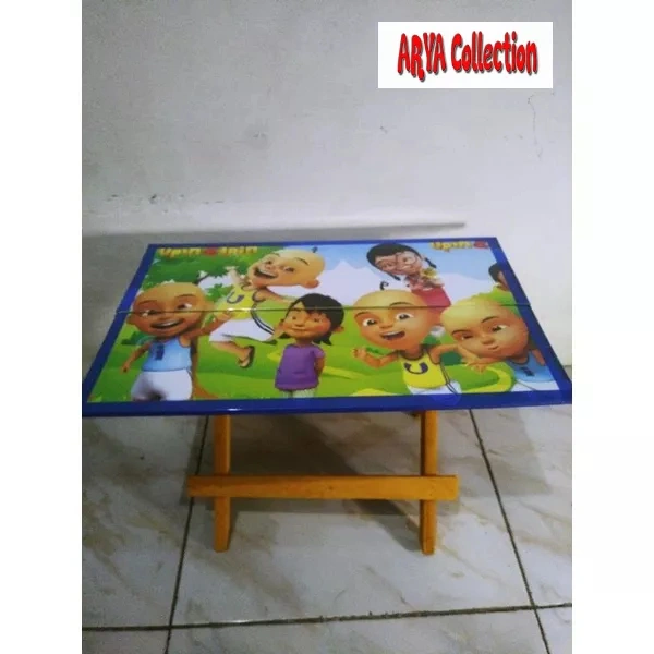 meja lipat kayu anak belajar Upin Ipin BIRU