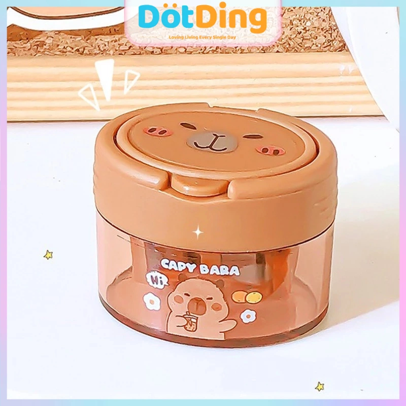 [DOTDING]Kapibala Fun Flip Double Hole Hole Pensil Sharpener Sekolah Dasar Kartun Kartun Kreatif Pensil Skala Perlengkapan Kantor Sekolah