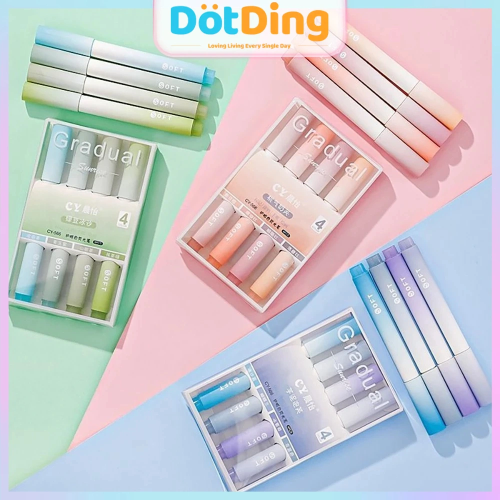 [DOTDING]4Pcs/Box Pulpen Highlighter Kawaii Marker Multifungsi Pena Garis Mewarnai Grafiti untuk Gadis Anak Laki-laki Siswa Hadiah Perlengkapan Sekolah Alat Tulis