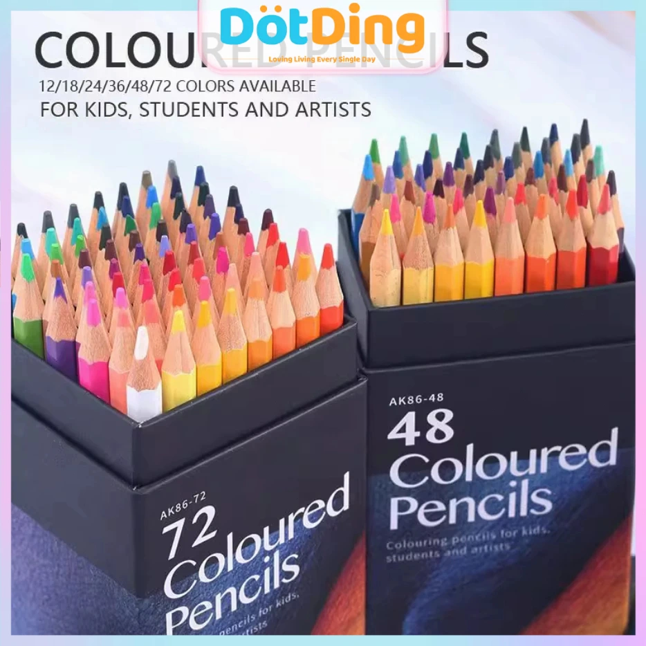 [DOTDING] 12-72 Warna Pensil Warna Profesional Set Artis dengan Kayu Alami Set Pensil Warna Artistik/12/24/48/72 Colors Pencil Set Oily Lead Professional Drawing Writing School Artist Stationery Supplies H311