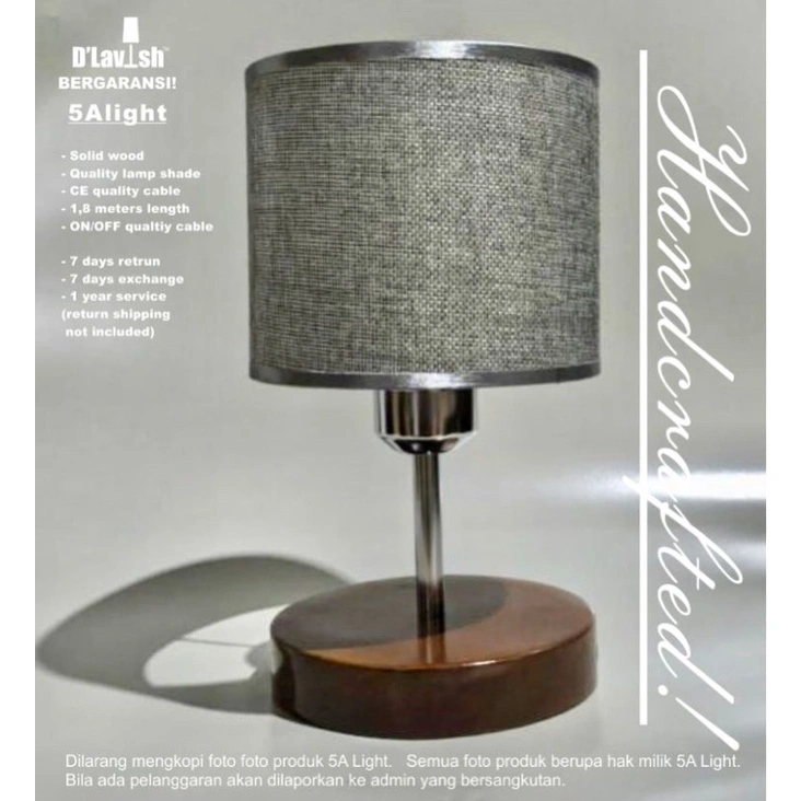 Bali Wood Grey - Lampu Meja Hias Minimalis/Lampu Tidur/Lampu Malam