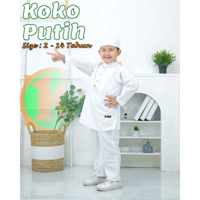 SETELAN KOKO PUTIH ANAK 2-14TAHUN LENGAN 3/4 & LENGAN PANJANG BY KHALID FASHION