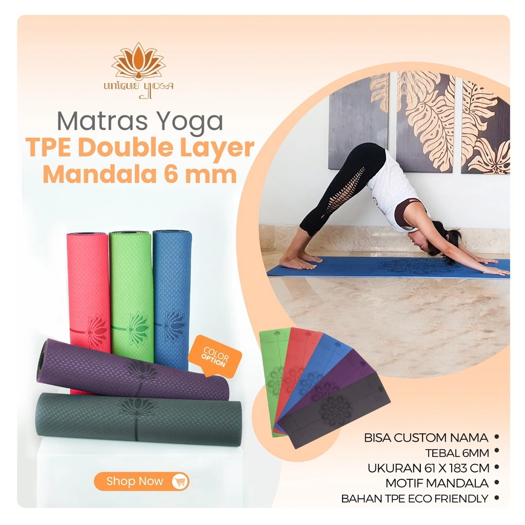 TPE Double Layer 6mm Motif Mandala / Yoga Mat TPE 6mm Mandala Eco Freindly / Yoga Mat TPE Mandala / Matras Yoga Murah / Alas Olahraga / Alas Yoga / Alas Olahraga Poundfit
