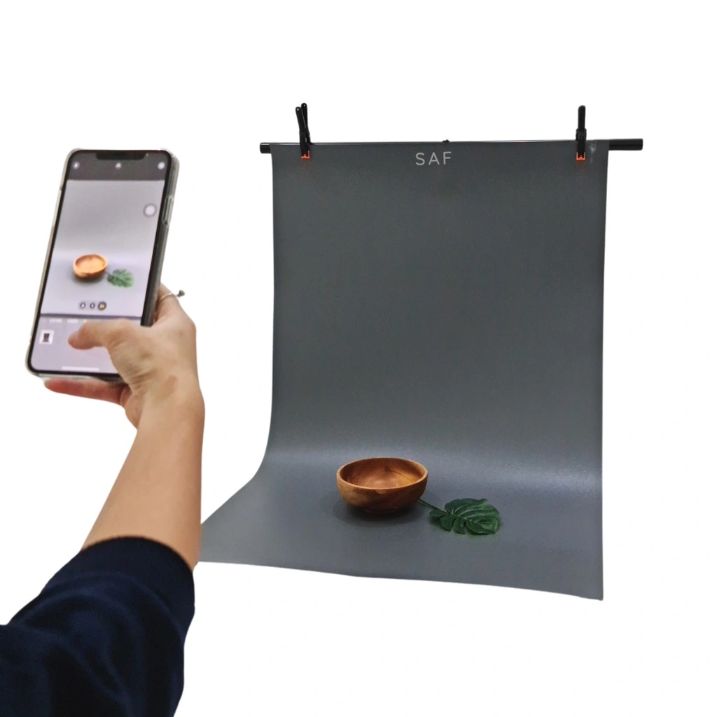 SAF Paket mini stand + pvc background foto Abu2 tua / backdrop photo polos