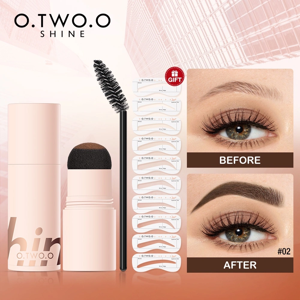 O.TWO.O Eyebrow Cushion Stamp Waterproof 1-Step Brow Stamp Long Lasting Eyes Makeup With Spoolie Brush 10 Reusable Beginner Stencils