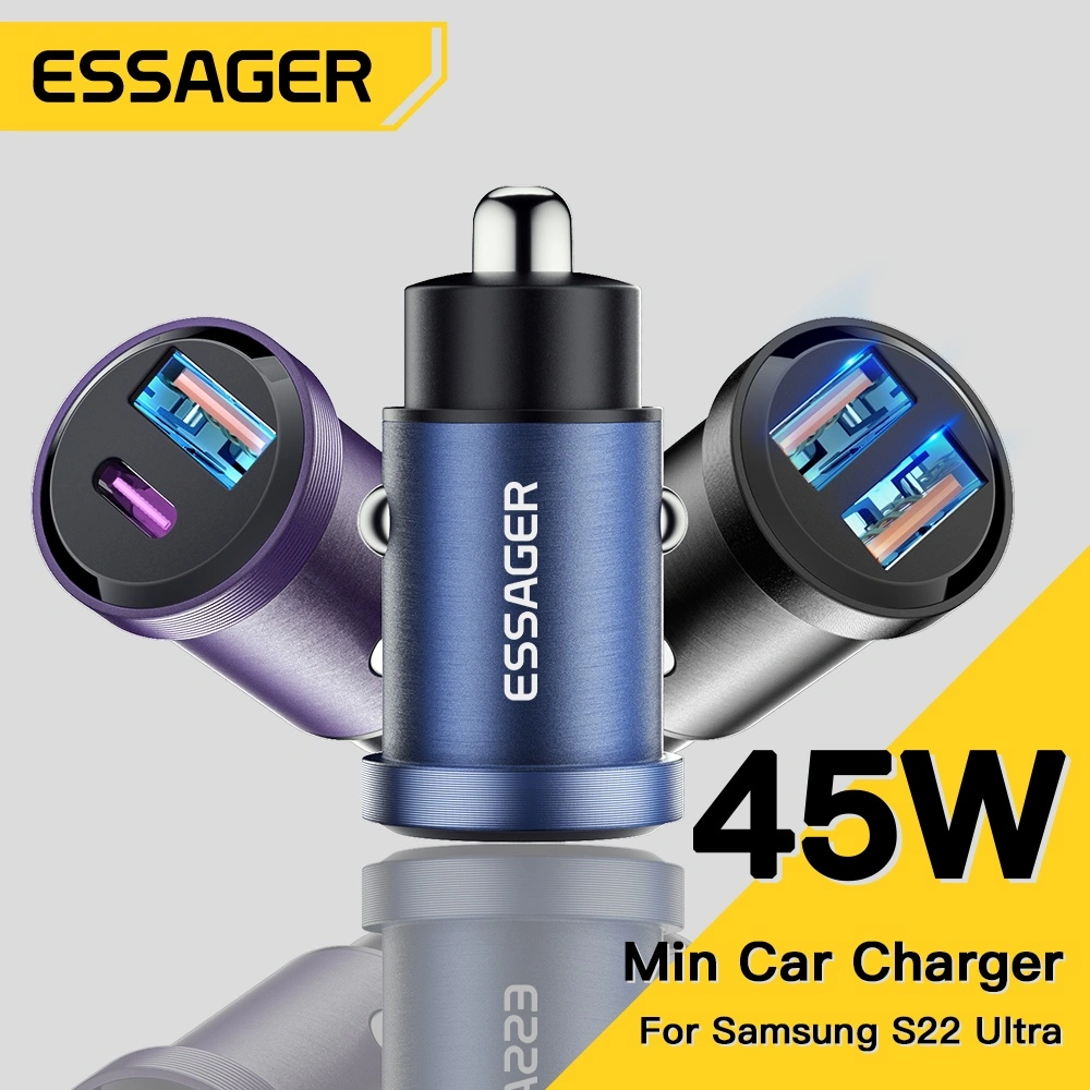 Essager Pengisi Daya Mobil Cepat 45W USB Dan Input Tipe C Cocok untuk Mobil Motor Truk Adaptor Mobil
