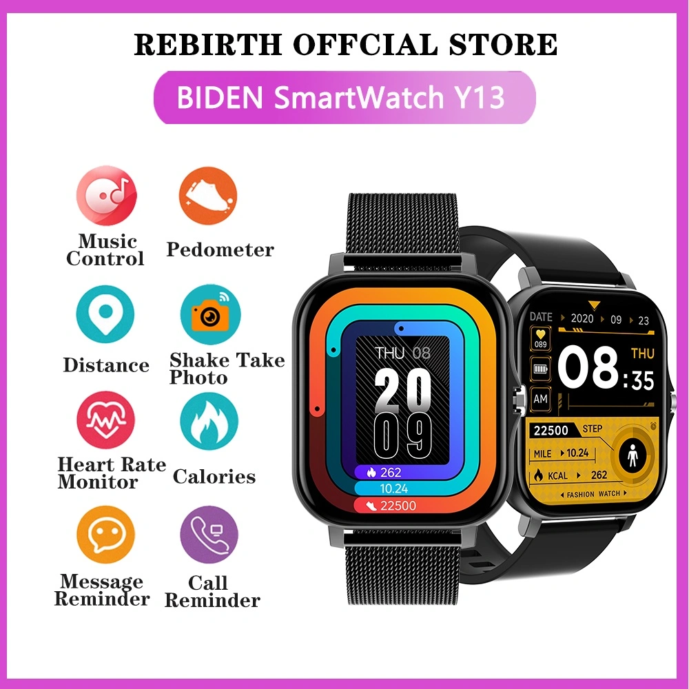 BIDEN SmartWatch Y13 Distance Heart Rate Monitor Sleep Monitoring Remote Camera Jam Tangan Pintar(Mesh Strap + Silicone Strap)
