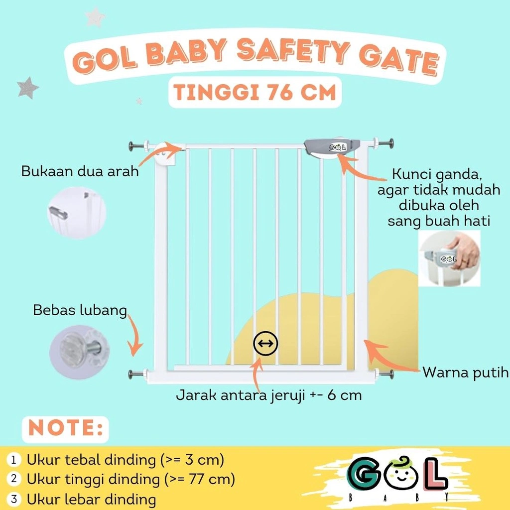 GOL Baby Safety Gate Pintu Pengaman Bayi Pressure Gate Pagar Pengaman Anak Tangga Pagar Bayi Tangga