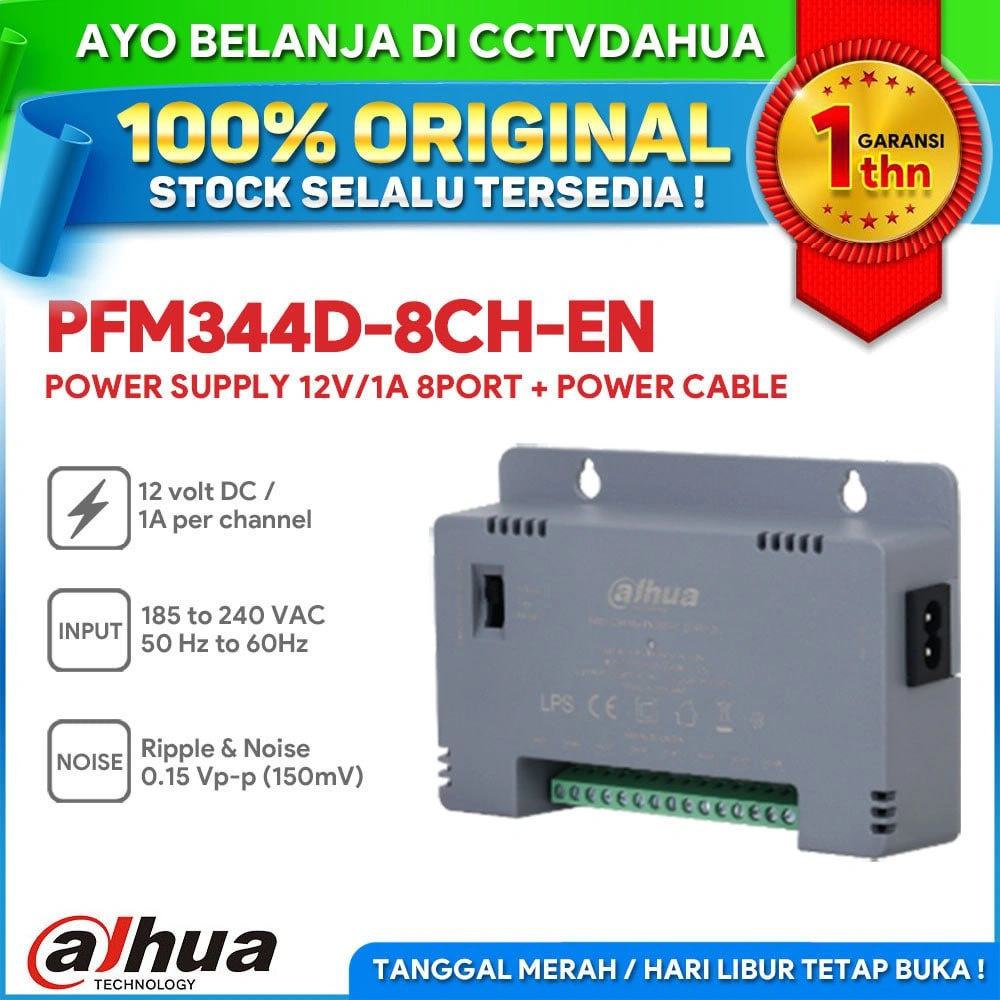 DAHUA PFM344D-8CH-EN POWER SUPPLY PSU 12V/1A 8 PORT + POWER CABLE