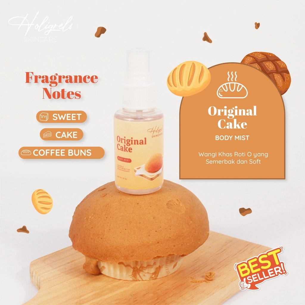 Holigrels Skincare - Bodymist Holigrels Original Cake | Parfume aroma kue bakery roti manis creamy untuk badan dan pakaian