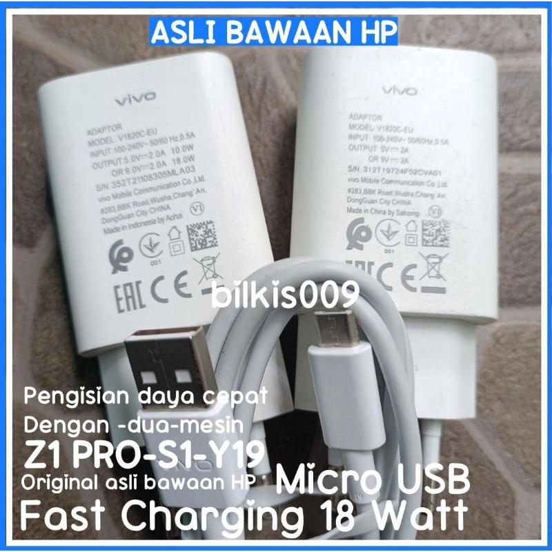 Charger VIVO ORIGINAL 100% fast charging micro usb Z1 PRO S1 Y19 Y12s Y83 Y15 Y95 Y93 Y20 Y11 Y1S V11 V15 asli bawaan HP