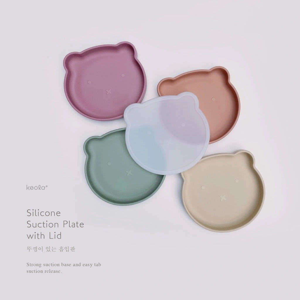 MD - Keola Premium Silicone Suction Bear Plate With LID| Piring Tempat Makan Anak Silicone Food Grade | Mpasi Anak