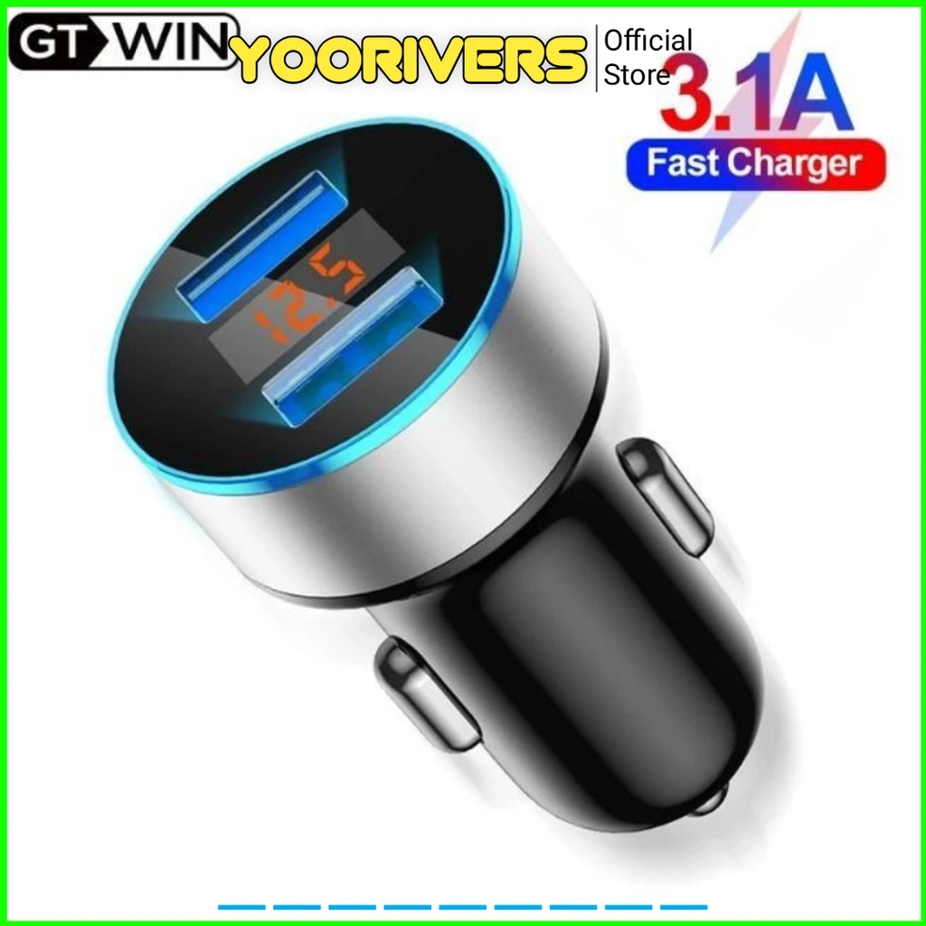 Charger motor digital car charger casan mobil motor volt meter dual USB casan lighter motor