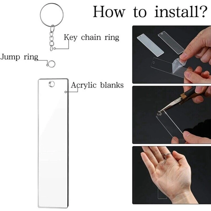 Ganci dan Ring Polos Akrilik - Acrylic Gantungan Kunci Persegi Panjang