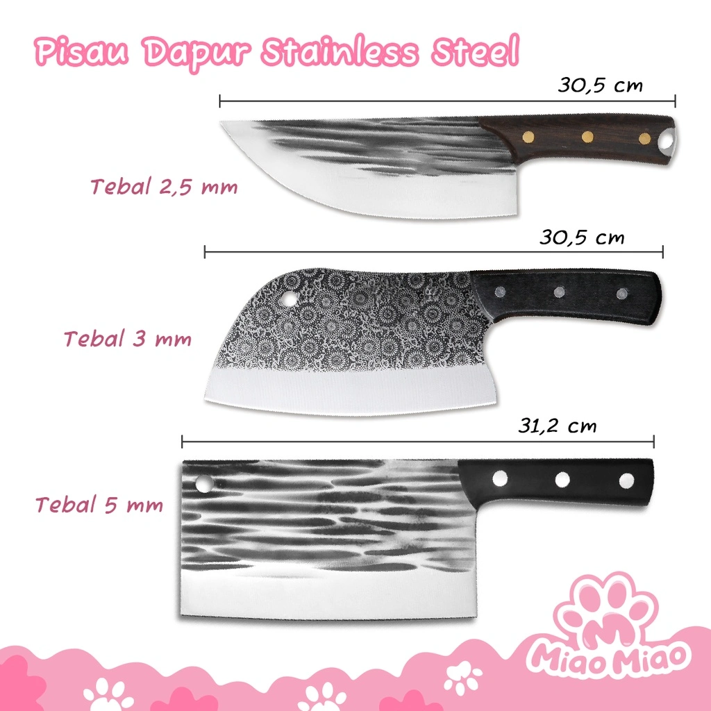 Pisau Dapur Pemotong Daging & Tulang - Pisau Motif Timbul - Pisau Besi Stainless - Pisau Masak Tebal 2,5mm - 5mm