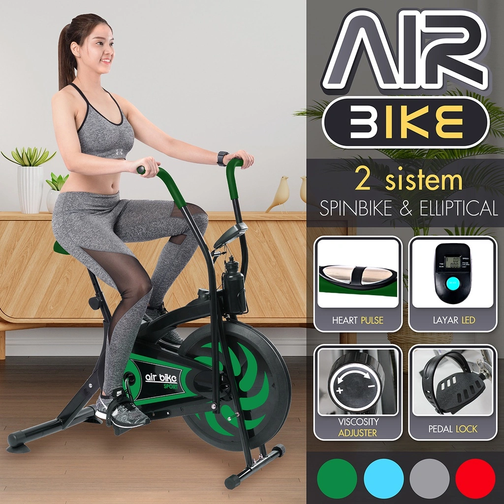 BG SPORT Sepeda Statis Air Bike Platinum Alat Fitness 8701 Green-Grey
