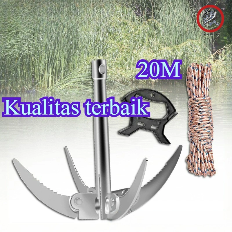 Tali 20m Dan Handle 4 Cakar Sabit Jangkar Kapal Lipat Besi Galvanis Jangkar Mini Lipat Besi Galvanis Untuk Pemotong Tanaman Air Rumput Air / Untuk Kapal Kecil Kano Aksesoris Pancing Dengan