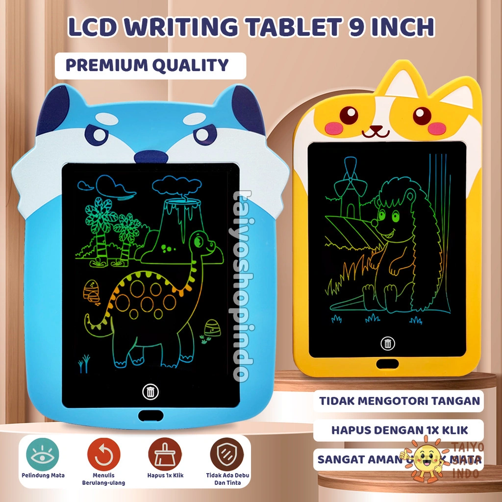 TAIYO LCD Writing Tablet 9 Inch Karakter Screen Color Panel Drawing Board Papan Tulis Gambar Edukasi