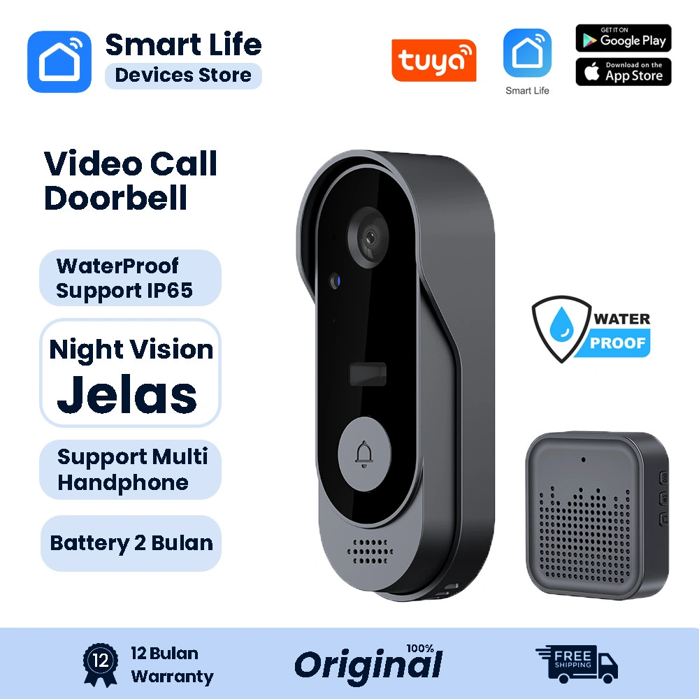 [TUYA] DOORBELL M9S Rumah Wireless DoorBell IP65 WaterProof Kontrol Ponsel Bel pintu visual WIFI Smart Doorbell Camera【EASYCAM】