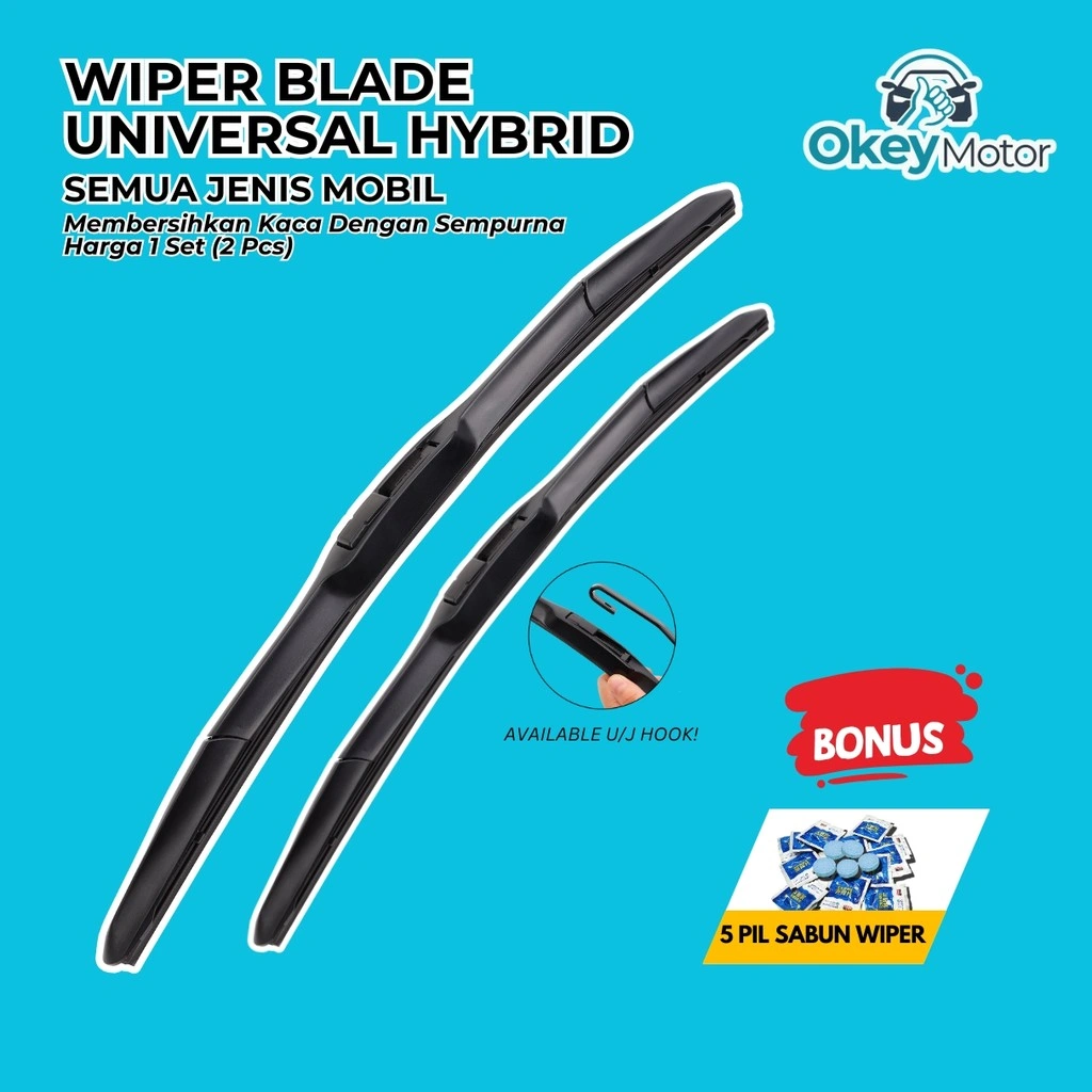 Wiper Mobil hybrid Blade Universal 1 Set Kiri dan Kanan Pembersih Kaca Depan Paket Bonus Sabun Wiper
