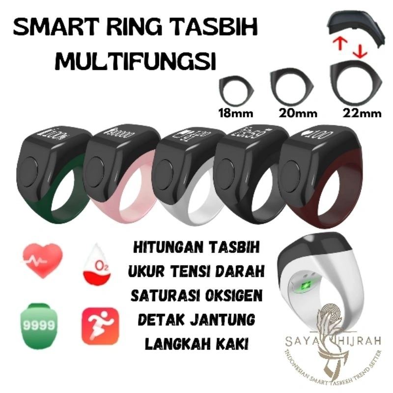 Cincin Tasbih Zikir Waterproof Smart Ring TouchScreen Multifungsi Dapat 3 Ring + Bisa Cek Tensi Oksigen Detak Jantung