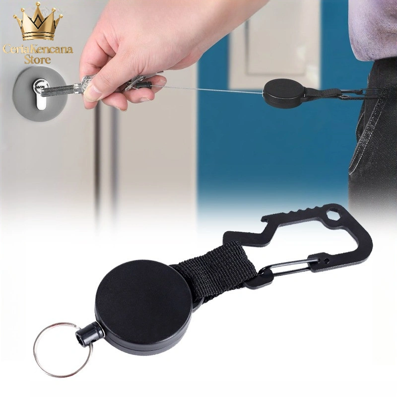Gantungan Kunci Carabiner Tali Baja Bisa Ditarik Bahan Logam Retractable Keychain