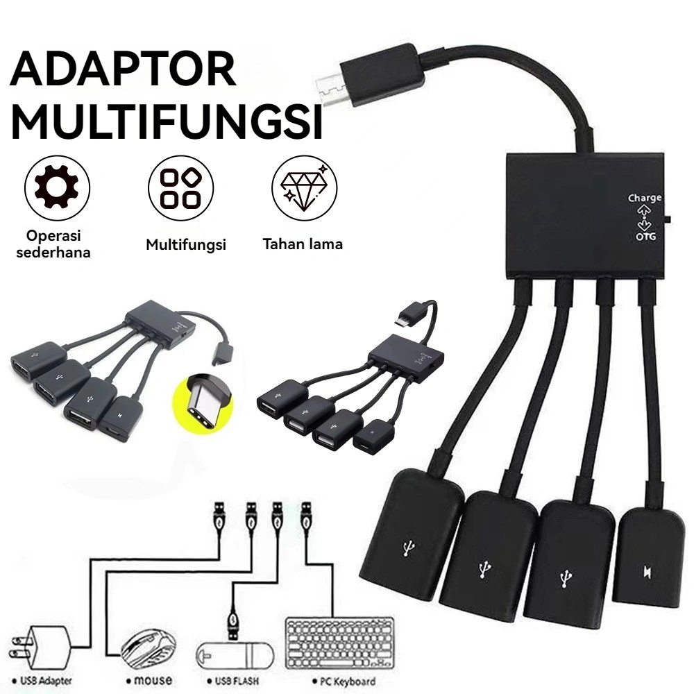 Adapter Micro Konverter 4 In 1 Usb Female Hub / Splitter Ports Data 4 Multifunction Otg To Cable Usb Charge Cable Data
