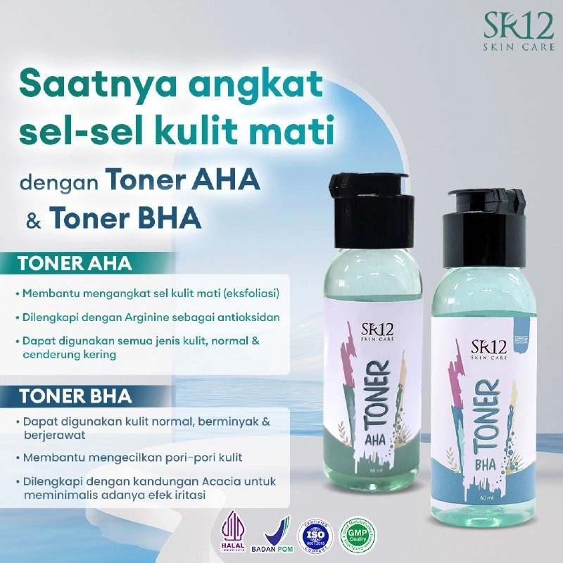 SR12 Toner AHA dan TONER BHA 60ML BPOM / Eksfoliasi Eksfoliator Flek Hitam / Mengangkat Sel Kulit Mati Pada Wajah
