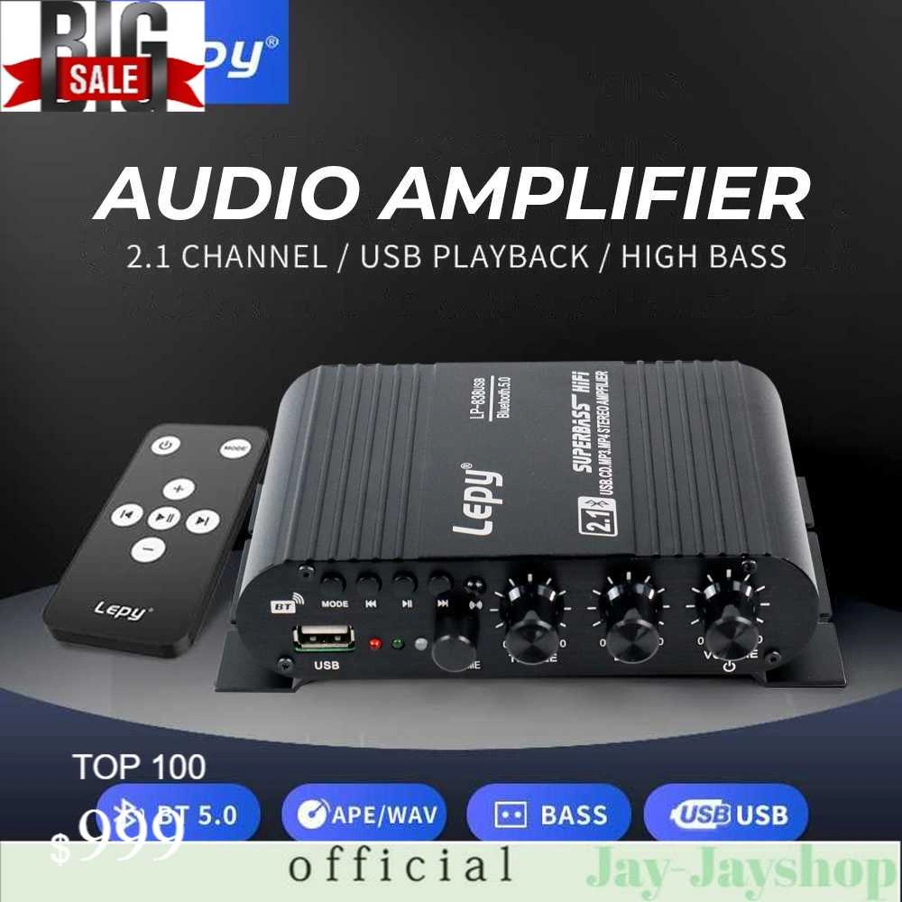 Lepy Audio Amplifier Bluetooth USB HiFi Sound Booster with Remote - LP-838USB + BONUS ADAPTOR