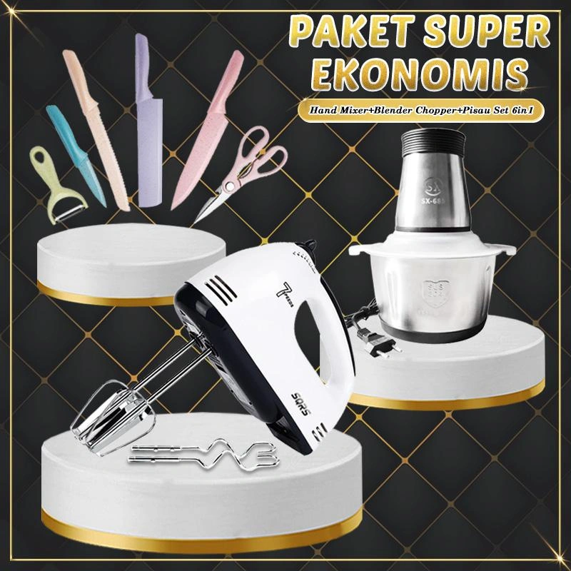 (SS) Paket Merdeka Sale Peralatan Dapur Chopper Daging+Pisau Set6in1+Hand Mixer