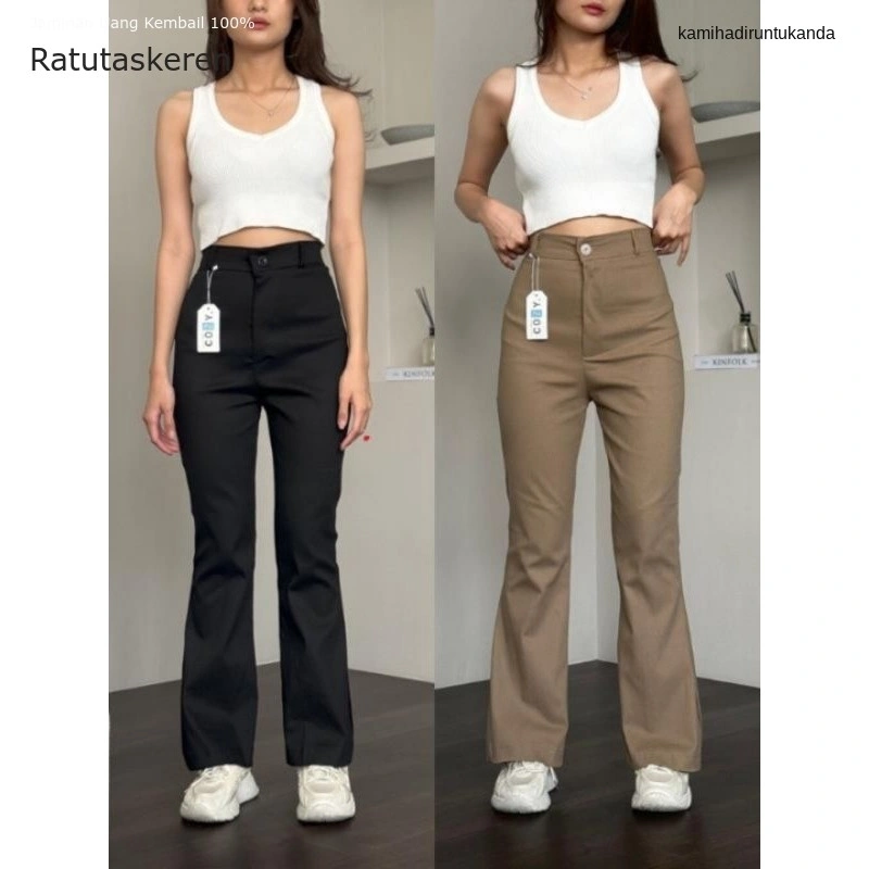 Celana RIK0225 Flare Pants - Highwaist Kulot Cutbray - Celana kantor formal casual chinos stretch melar Keren