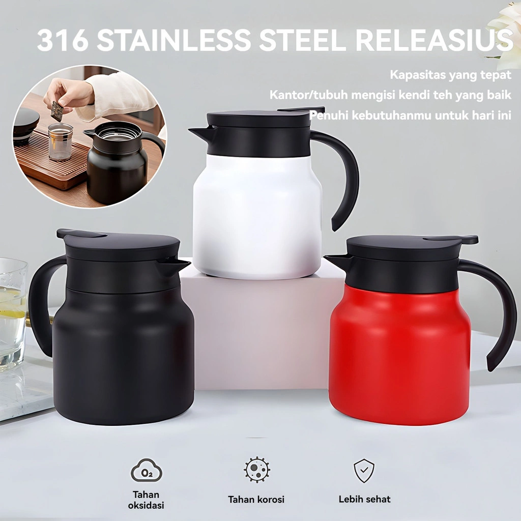 Thermal Insulation Steel Teko Portable Stewed 316 Stainless Stewed Teapot Teh Coffee 1L_Home Joy Pot Thermos